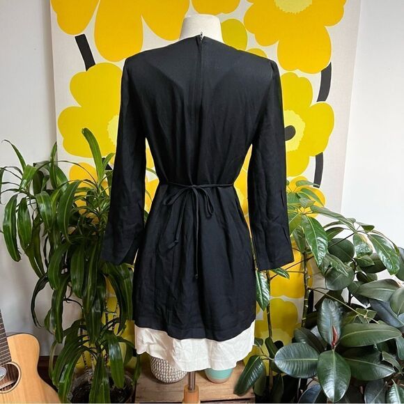 Vintage 1970s Shawl Colllar Twofer Embroidered Tie Back Mini Dress - Picture 8 of 8